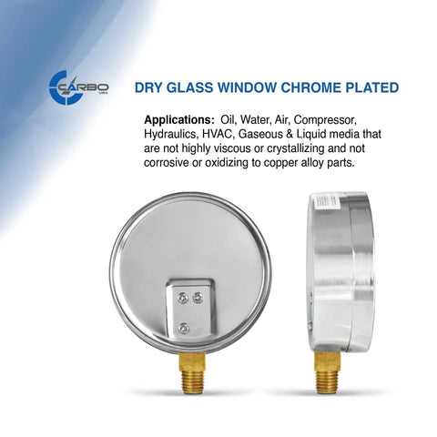 4 Inch Chrome Plated Steel Case Dry Vacuum Pressure Gauge With Lower Mount One Quarter Inch NPT Minus 30 InHg To 30 Psi Dual Scale InHg And Bar With KPa Guidance ASME B40.1 Grade B Accuracy For Oil Water Air Hydraulic HVAC Gases And Liquids
