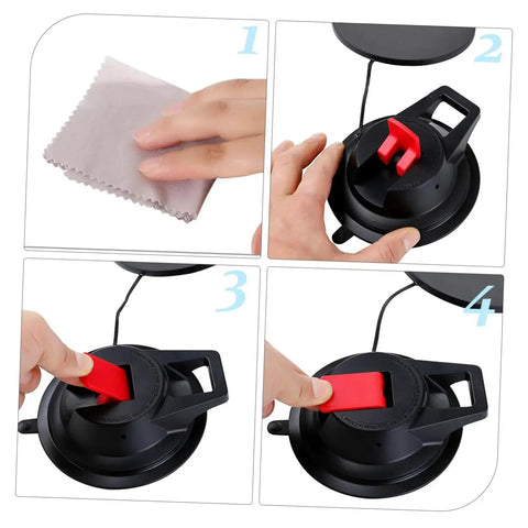 Installation steps of Heavy Duty Camping Cup Anchor With Suction Cup Hanger For Tents Car And RV showing ABS material