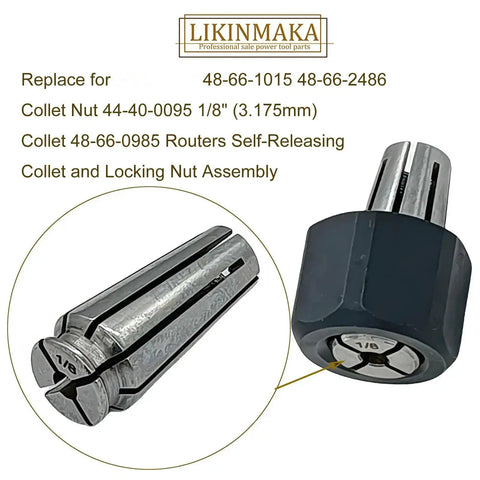 Self Releasing Collet Chuck Replacement Kit With One Eighth Inch Collet And Nut Pro Grade DIY Friendly