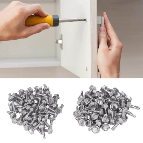 Self Drilling Screws Hex Head Stainless Steel 100 Pcs Set 4.2x13mm And 4.8x13mm Heavy Duty Fasteners for Metal and Wood