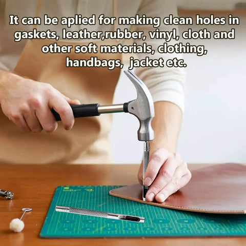 Person using 10 Piece Leather Hole Punch Set With Hollow Round Punches 1mm To 4.5mm on leather mat for crafting