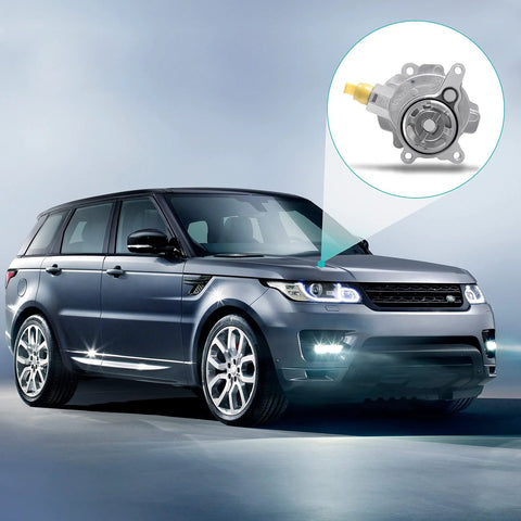Brake booster vacuum pump (AULINK) with yellow inlet, shown in an inset over a front view of a dark blue SUV