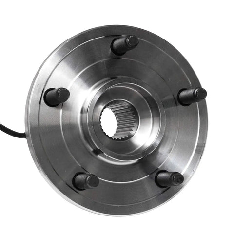 Front view of the Replacement Front Wheel Hub And Bearing Assembly For 2005 2010 Grand Cherokee And 2006 2010 Commander With 5 Lug And ABS AUQDD 513234 OE Style Ready To Roll Maintenance Free Bolt On Easy Install Wheel Hub Bearing Unit