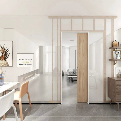 Commercial Grade Pocket Door Hardware And Track Set For 4 Foot Openings, sliding door shown installed in modern living area