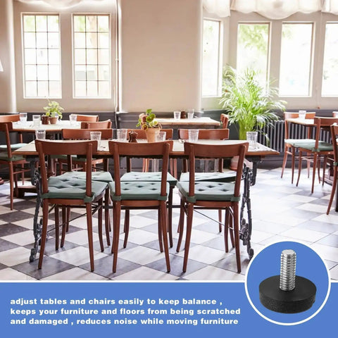 Cafe setting with 12 Pack Adjustable Furniture Leveling Feet For Tables Chairs Cabinets And Desks Heavy Duty Screw On Levelers inset image