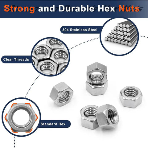 2 In 1 SAE And Metric Hex Nut Set In Stainless Steel 510 Piece Nut Kit With Inch And Metric Threads From 2 To 10 And From M2 To M12