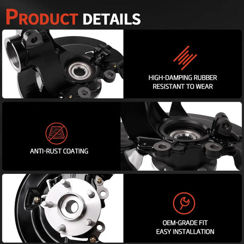 Front Right Wheel Bearing Hub Steering Knuckle Assembly For 2013-2019 Escape With 1.5L 1.6L 2.0L 2.5L Engines Direct-Fit Replacement, OE-Grade Durability, Corrosion-Resistant, Bolt-On Install, Replaces LK144 CV6Z185B CV6Z3K185B GV6Z1104A details showing anti-rust coating and easy installation.