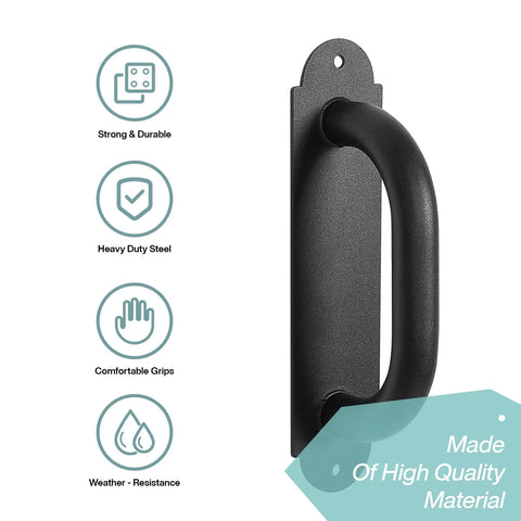 Two Pack 8 Inch Heavy Duty Door Pull Handles For Outdoor Metal Gates And Doors, Powder Coated Matte Black, Fully Welded Galvanized Steel, Non Slip Grip, Ideal For Fence Garden Patio Gate Closet Cabinet Doors, close-up view