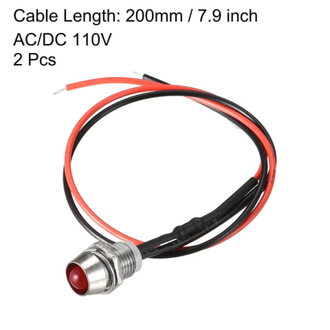 LED Indicator Light 110V AC DC 8mm Panel Mount Red Signal Lamp With Metal Shell Durable Flame Resistant Plastic And Zinc Alloy