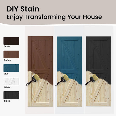 DIY stain options for Double 40x84 Inch Bypass Barn Door With 7 Ft Track Hardware Kit Included, unfinished wood, various colors