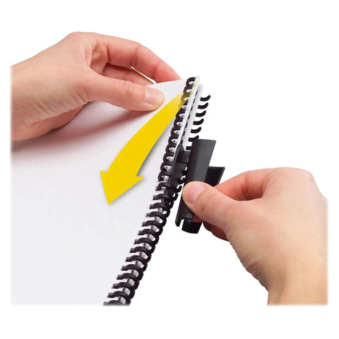 Hands using Manual Desktop Binding Punch For ProClick Spines, 6 Sheet Capacity, Slim Binding System for small home office tasks