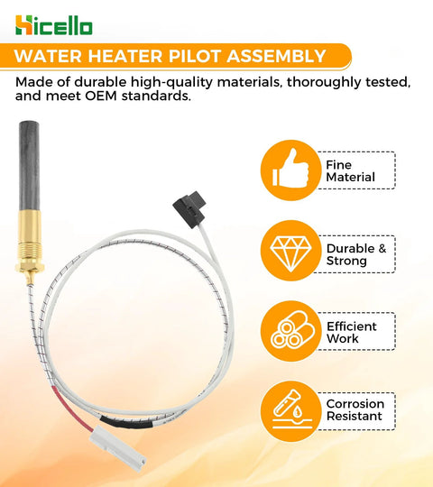 Hicello gas minivolt thermopile pilot assembly for Bradford White water heater, Honeywell 17/26 natural gas