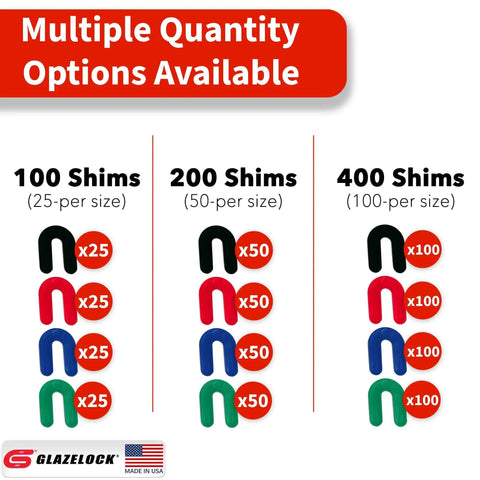 Multipack Horseshoe Shims 400 Pcs U Shape Tile Spacers For Leveling Floors shown in various sizes and colors