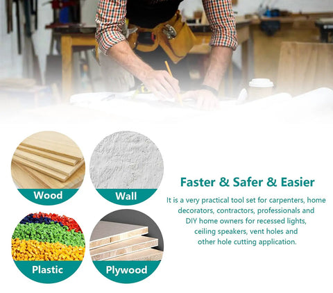 Adjustable Hole Saw Circle Cutter For Drywall Wood And Plaster, 1 3/16 To 11 3/4 Inches, material examples and woodworker