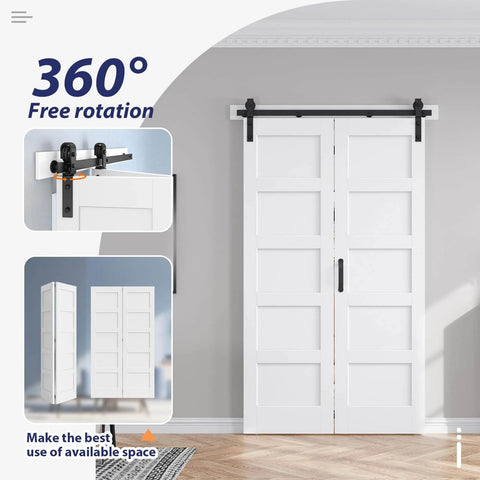 White Double 21x84 Bifold Barn Closet Doors With 46 Inch Hardware Track Kit Solid MDF With Waterproof PVC Surface installed