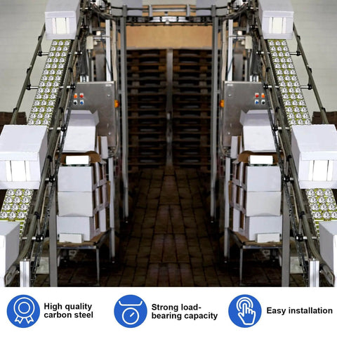 Conveyor system with 30 Pcs 1" Roller Ball Transfer Bearing 400 Lbs Load Capacity Carbon Steel Round Ball Transfer Unit visible