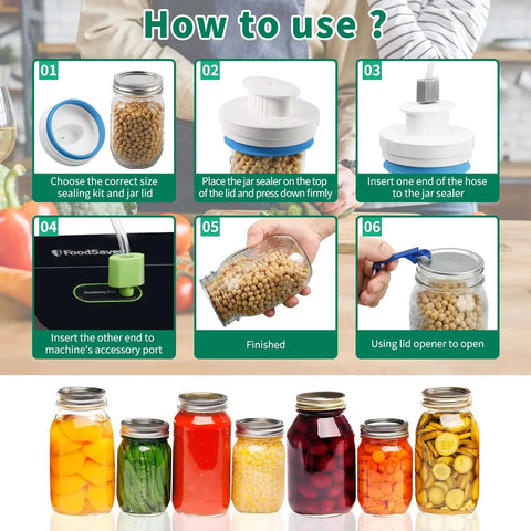 Mason Jar Sealer Kit For FoodSaver Vacuum Sealer Regular And Wide Mouth Jar Sealing Attachment With Accessory Hose Includes 3 Adapters