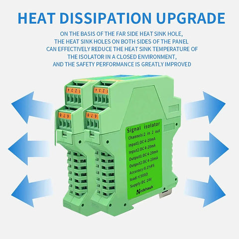 2 Channel Signal Isolator For 24V DC PLC Systems With 4 To 20mA Analog Output Dual Input Dual Output Signal Conditioner, heat dissipation