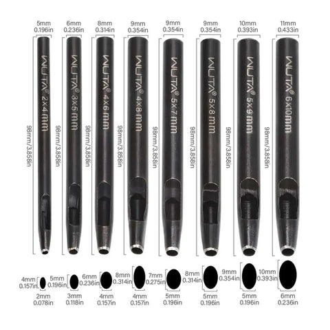 Eight Size Oval Leather Hole Punch Set 2x4mm To 6x10mm Made From Carbon Steel For Belt Holes And Leather Crafting Hand Punch Tool Built Tough
