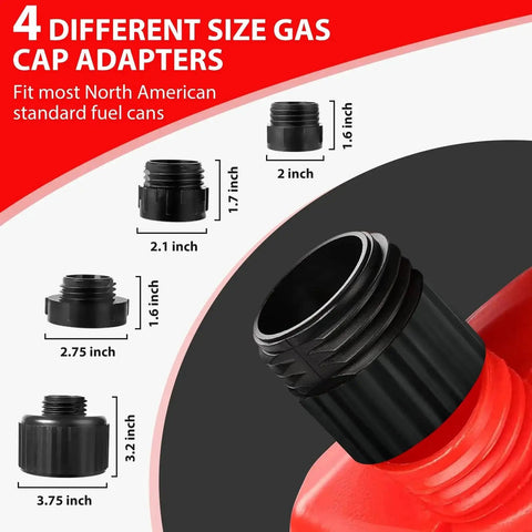 Automatic Fuel Transfer Pump With Auto Stop And 51 Inch Hose For Gas Oil Diesel showing four gas cap adapters.