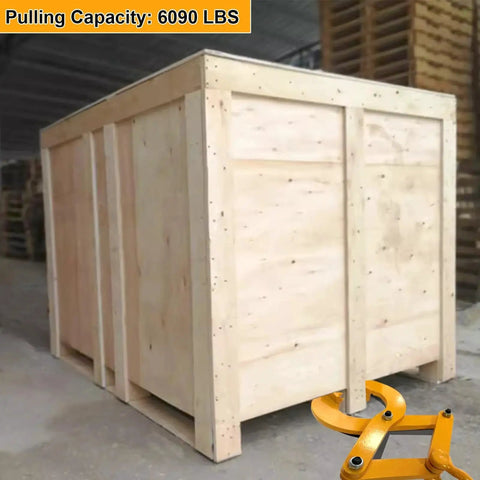 Heavy Duty Pallet Puller Clamp With 8 Inch Jaw Opening For Pallets Wood Trees shown with wood pallet container