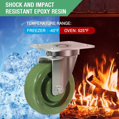 Heavy Duty Stainless Steel Bracket Casters Set Of 4 With 1.5 Inch Wheels High Temperature Up To 2800 Lb Capacity