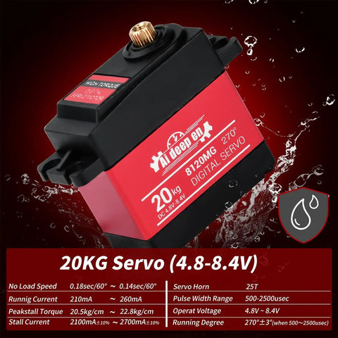 2-Pack 20KG High Torque RC Servo With Full Metal Gear Waterproof Housing in 270° Digital Servo