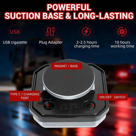 Front view of LAMPEASE wireless trailer light kit with magnetic base, Type-C charging port and power switch