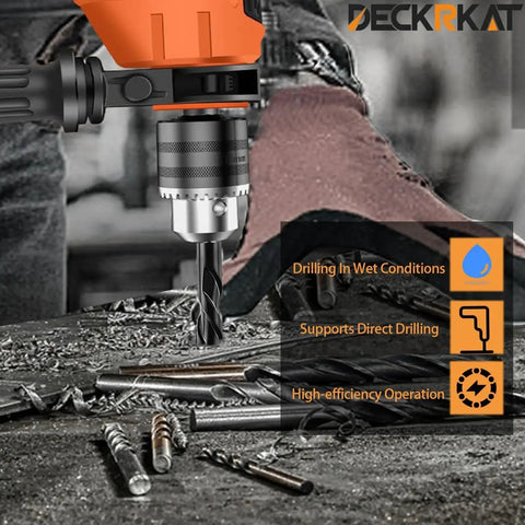Drill with Beefy 6-Piece Masonry Drill Bit Set For Concrete, Brick, And Tile, Carbide Tipped, shown installed in use