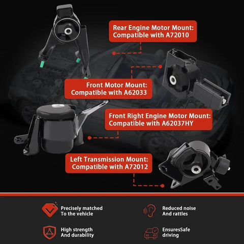Scion TC Engine And Transmission Mount Kit 2005 2006 2007 2008 2009 2010 2.4L Auto Set Of Four High Strength Steel And Rubber Mounts