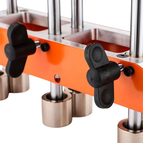 Close-up of 3-Station Sheet Metal Roller Bender for 0-90 Degree Bends showing adjustment knobs and rollers.