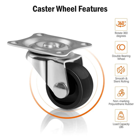 Low Profile Plastic Caster Wheels Set Of 4 1 Inch Black for furniture and equipment, featuring smooth rolling and durable swivel caster design.
