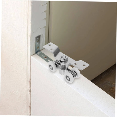 Two Piece Indoor Outdoor Sliding Door Rollers Set With Stainless Steel Silent Nylon Wheels installed on door frame