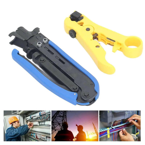 Heavy Duty Coaxial Cable Crimping Pliers Workhorse Set with adjustable F Connector Crimper and stripping pliers for RG6 RG59 RG11.