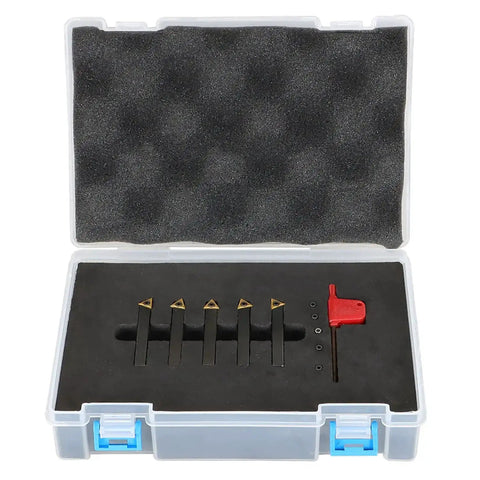 Five Piece One Quarter Inch Shank Indexable Lathe Tool Holder Set With Carbide Inserts For Finishing Inner Hole Turning Reaming And Boring