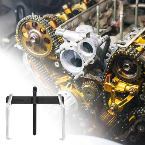 Two Jaw Gear Puller 8 Inch Heavy Duty Claw Puller For Pulleys Flywheels Bearings And Hubs in action on engine parts