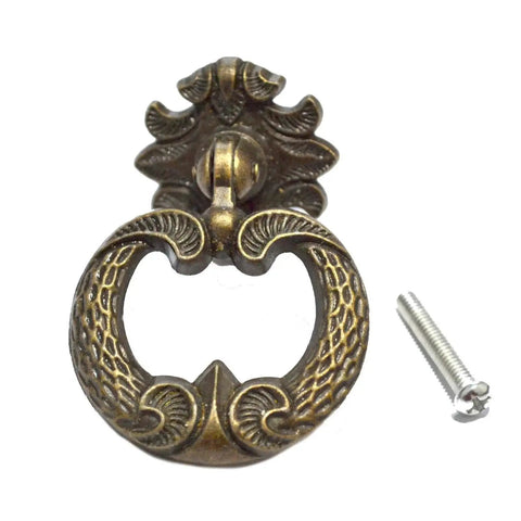 4 Pcs Bronze Drawer Ring Pulls With Screws, Vintage Victorian Floral Pattern Antique Single Hole Handles For Furniture Cabinets