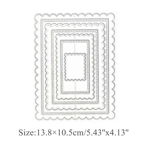 Rectangle Frame Metal Die Cuts Set With Scalloped Edges And Stitched Nesting Tags for DIY Scrapbooking, size 13.8x10.5cm shown
