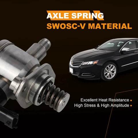 High Pressure Fuel Pump For Chevy Equinox Traverse Impala Camaro Colorado And More Fits GMC Terrain Canyon Buick Enclave LaCrosse Cadillac SRX CTS XTS ATS 2010 To 2021 Replaces GDP106 12641740 featuring SWOSC-V material with axle spring design next to Chevrolet vehicle.