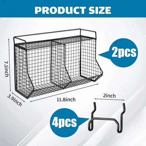 2 Piece Tiered Pegboard Basket Set With 4 Hooks Black Pegboard Storage System For Garage Workbench Kitchen And Bathroom