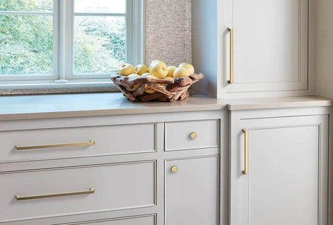 Installed Champagne Bronze Cabinet Pull From Blackrock Collection For Cabinets And Furniture With 11 Inch Overall Length And About 10 Inch Center To Center Mounting By Amerock on kitchen cabinets