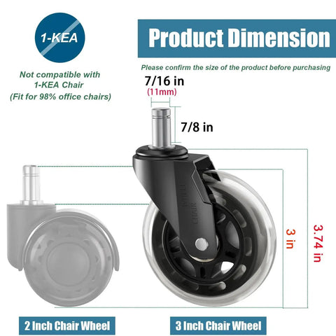 3 Inch Rubber Chair Casters Replacement Set Of 5 With Universal 11mm Stem For Most Office Chairs Gaming Chairs