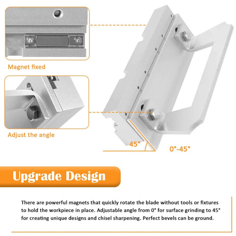 Adjustable bevel jig for knife making with strong magnets, ideal for crafting knives and any shape from circles to irregular contours.