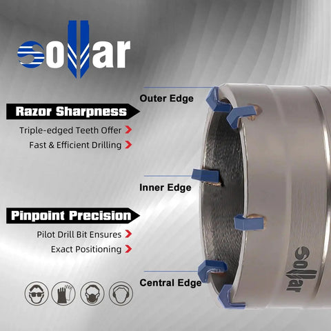 Side view of 11 Piece Concrete Hole Saw Kit With 300mm SDS Plus And MAX Shank Tungsten Carbide Tips showing teeth edges