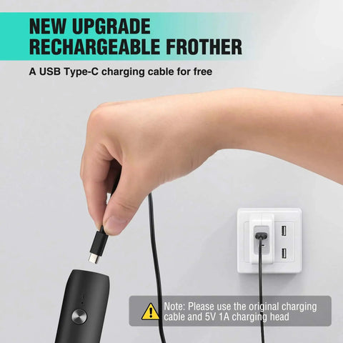 Rechargeable Milk Frother Wand Handheld Electric Foam Maker With USB C Power Detachable Stainless Steel Whisk charging