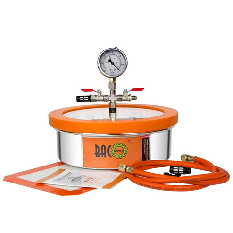 1 Gallon Flat Vacuum Chamber Kit For Resin Degassing And Epoxy Projects, Stainless Steel Chamber With Acrylic Lid, BACOENG
