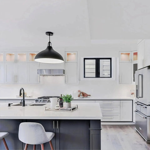 Modern kitchen with pendant light and cabinets using 10 Pack 3 Inch Brushed Satin Nickel Cabinet Pulls For Cabinets With Smooth Forged Surface