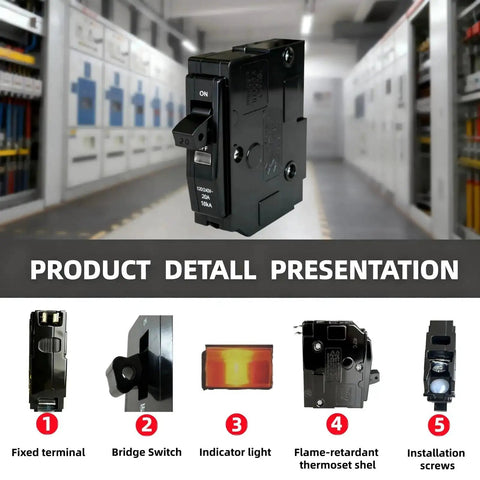 One-Pole 20 Amp Circuit Breaker Drop-In Replacement For QO120 Plug-In Mini Breaker Compatible With QO Load Centers CSED And NQOD Panels Thermal Magnetic Protection 120 And 240 Volt 10 kAIC DIY Friendly, shown with installation components in an indoor setting