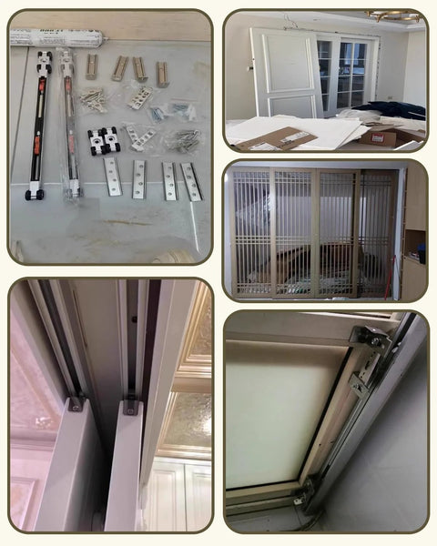 Installation and components of 4Ft Soft Close Pocket Door Hardware Kit With Heavy Duty Wall Mount Bracket Set For Wooden Sliding Barn Doors.