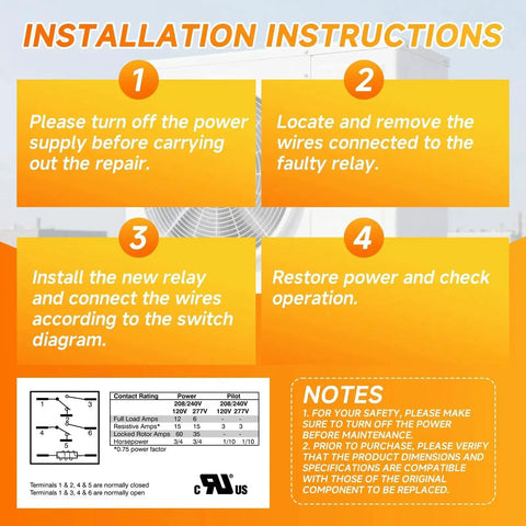 Installation instructions for General Purpose Switching Relay With 24 VAC Control Coil DPDT For HVAC And R Equipment
